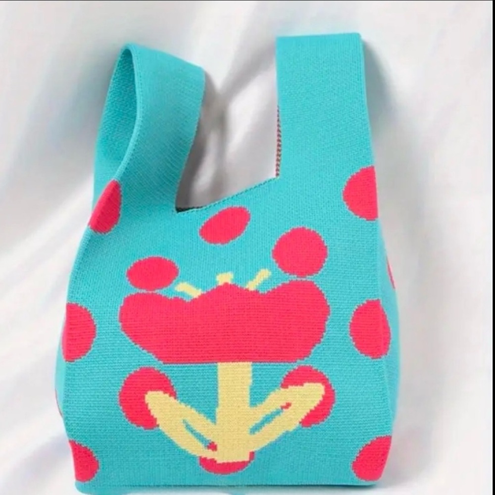Heavy Woven Knit Flower Pattern Tote Purse Bag Japanese Knot  Closure Style